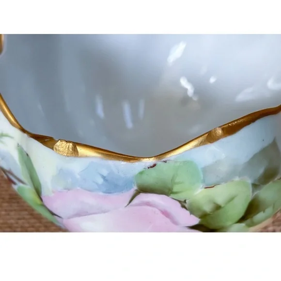 Vintage Hand Painted Floral Pedestal Bowl Candy Dish Planter Gold Trim Elegant - Picture 5 of 8
